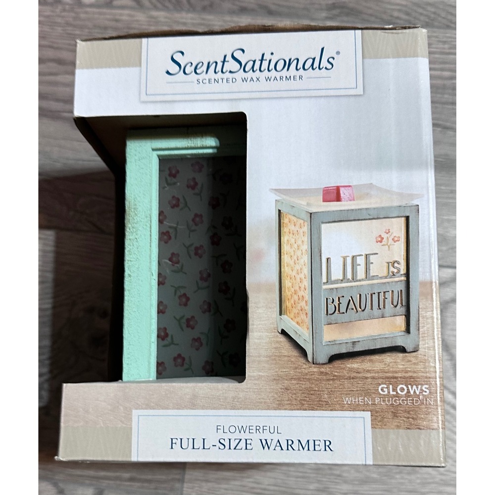Flowerful Full Size Wax Warmer Life Is Beautiful Mint Green Floral - Picture 2 of 5